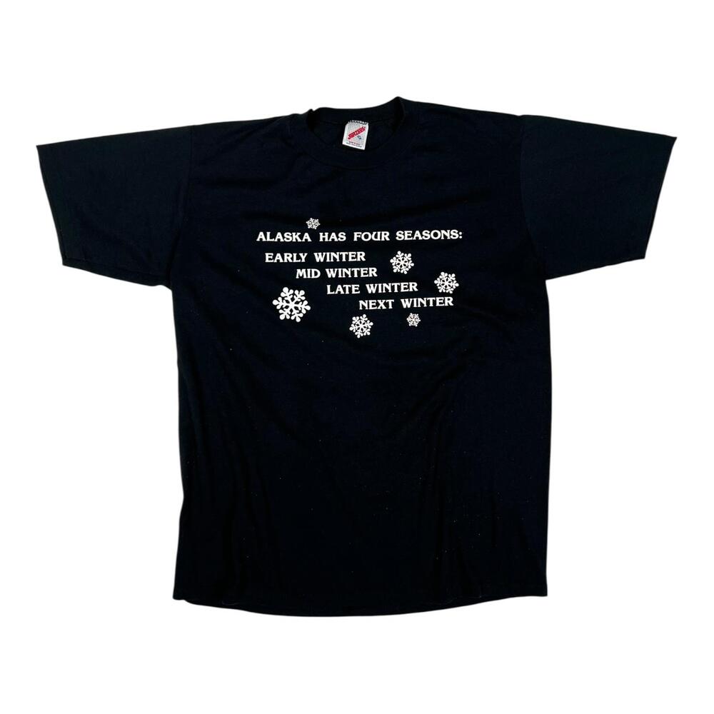 Vintage Alaska Four Seasons T-Shirt Mens XL Single Stitch Black Winter Humor